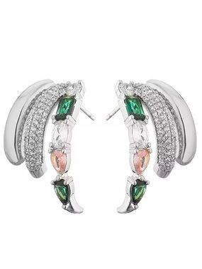 Gold plated Hoop Earrings with Green and Pink Crystal Accents
